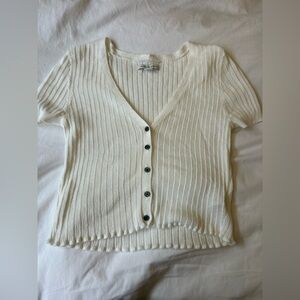 American Eagle Cream Ribbed Knit Top